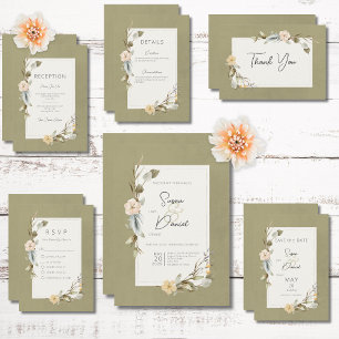 Dried Boho Floral Frame Sage Wedding Einladung