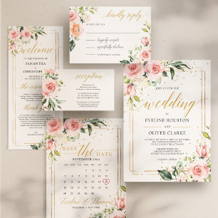 Rosa Blütengrün Eukalyptus Hochzeit Einladung