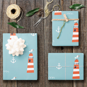 Baby Boy Lighthouse and Anchor Pattern on Blue Einladung
