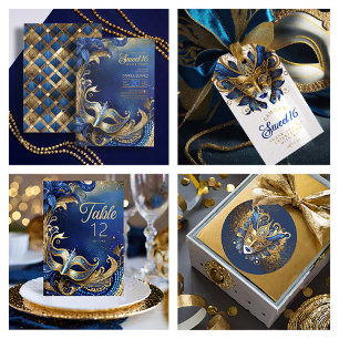 Masquerade Quinceanera Blue Gold ID1031 Tischnummer