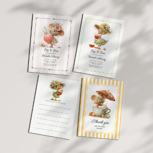 Cottagecore Sip & See Florale Maus Baby-Party Einladung