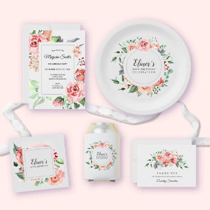 Dusty Pink Floral 50. Geburtstag Vielen Dank Pappteller