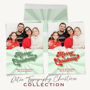 Frohe Weihnachts Retro Typografie Foto Red Green Feiertagspostkarte
