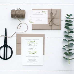 Grüne Wasserfarbenleder Kranz Einladung zur Hochze