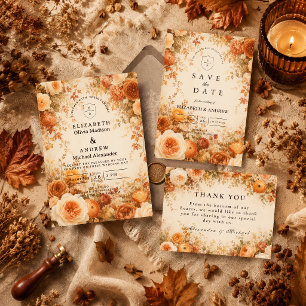 Elegante herbstliche Blumenhochzeit Save The Date