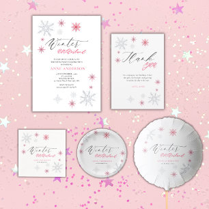 Rosa Winter Onederland Schneeflocken 1. Geburtstag Einladung