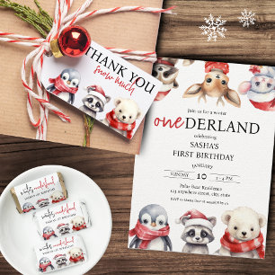 Winter Onederland 1. Geburtstag Tiere Dankeskarte