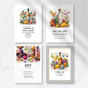 Tacos und Tequila Hochzeit mit Monogramm Flasche Einladung