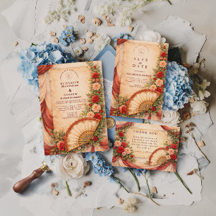 Spanische Fan-Romance-Hochzeit Save The Date