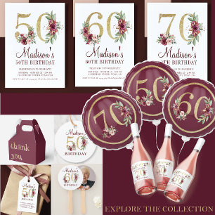 Personalisiert Luxus 50. Geburtstag Burgund Gold Geschenkschachtel