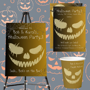 Evil Pumpkin Smile Halloween-Party Runder Pappuntersetzer