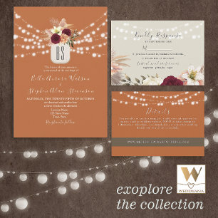 Orange Rustic Burgundy Floral Lights Wedding Save The Date