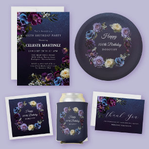 100. Geburtstag Personalisiert Moody Lila Blume Pappteller