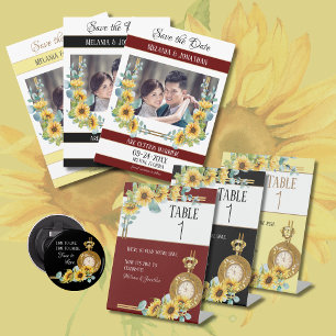 Sonnenblume Flat Wedding Einladung (schwarz)
