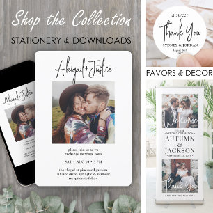 QR RSVP Chic Minimalistisch Alles-in-Einem 2 Fotos Einladung