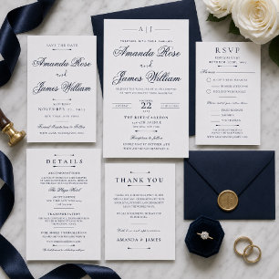 Marineblaue minimalistische Luxus-Hochzeitsdetails RSVP Karte