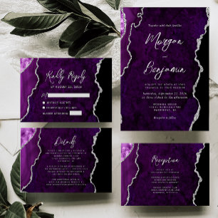 Moderne lila Achat-Silber-Schrift Hochzeit Einladung
