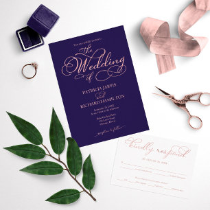 Hochzeit von Navy Blue Rose Gold Foil Script Einladung