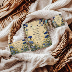 Blaue Kornblumen Art Nouveau Sweet Sixteen Einladung