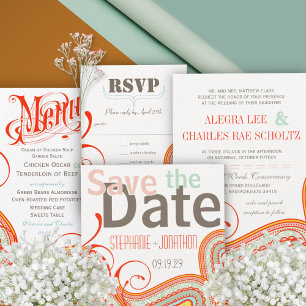 Moderne Yellow Orange Aqua Mint Paisley Wedding Einladung
