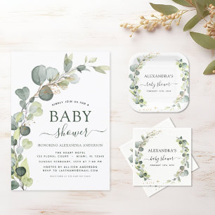 Budget Baby Shower Greenery Eucalyptus Einladungen