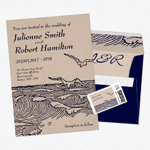 Rustic Chic Beach Hochzeit in Urlaubsort Einladung