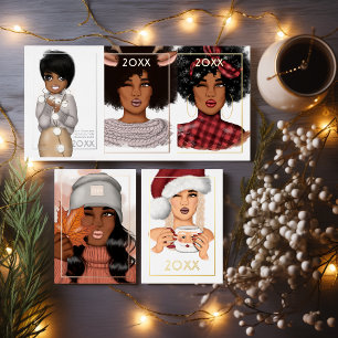 Stilvolle Afroamerikanerin Reindeer Weihnachten Folien Feiertagskarte