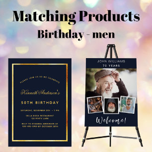 Birthday Blue Gold Klassiker Einladung