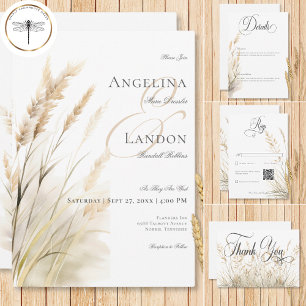 Rustic Boho Dried Tan Grass Wedding Save The Date
