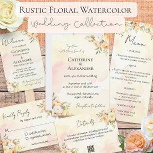 Ländliche Blumige Wasserfarben-Chic-Hochzeit Einladung
