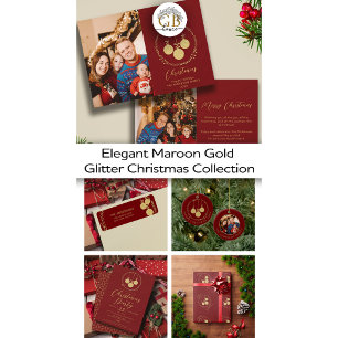 Elegant Maroon Gold Glitzer Wreath Frohe Weihnacht Geschenkpapier