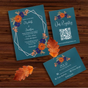Rustikales Herbst-Orange Blue Floral Wedding Regis Begleitkarte