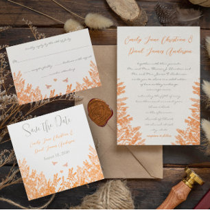 Orange Wild Blume und Bienen Einladungen für Hochz