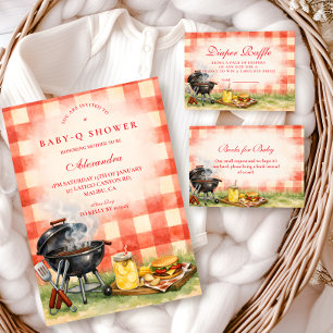 Rotes Gingham-Baby-Q-Windel-Raffle Begleitkarte