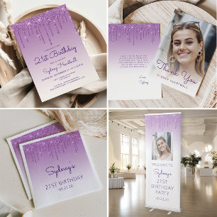 Glam Purple 21. Geburtstagsfeier Einladung