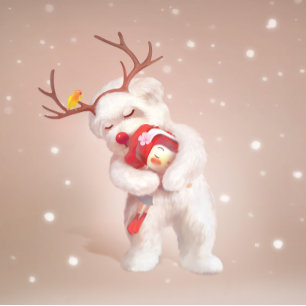 Mädchen umarmender Hund in Rentierfäusten Karte