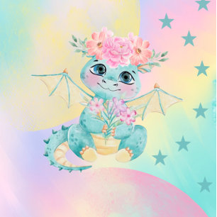 Pastel Niedlich Aquamarin Dragon Peony Girl Babydu Einladung