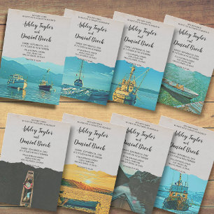 Vintage Hochzeit in Urlaubsort von Fischerbooten Einladung