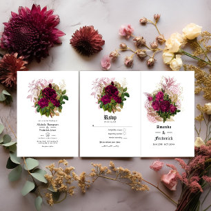 Blush Burgundy Gold Shabby Wedding Programm