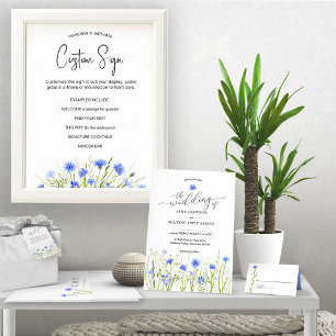 Blaue Wildblume Hochzeit, würdevoller Schriftart,  Einladung