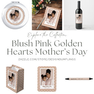 Blush Pink Golden Hearts Mother's Day Foto Button