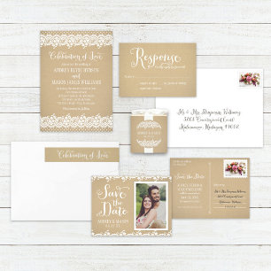 Rustic Kraft and Lace Wedding Monogram Runder Aufkleber