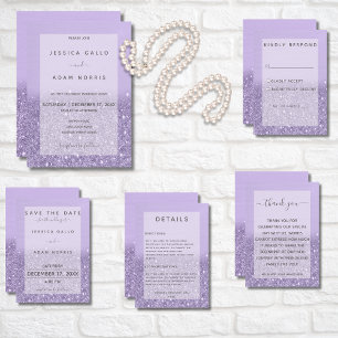 Lavender Glitzer Moderne Hochzeitdetails Begleitkarte
