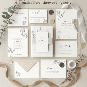 Minimalistische florale Linienkunst-Hochzeitseinla Einladung