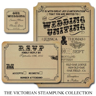 The Victorian Steampunk Wedding Collection Einladung
