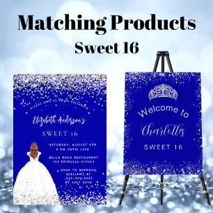 Sweet 16 königsblauen Glitzer Luxus Einladung