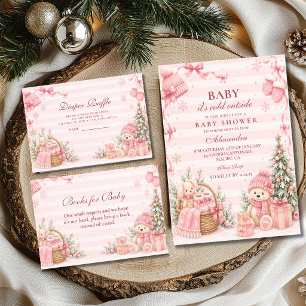 Rosa Winter-Wunderland-Baby-Party Einladung