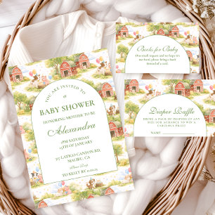 Klassische Bauernhoftiere - Babyparty im Stall Einladung