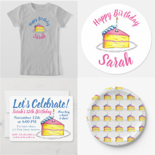 Feiern wir die Geburtstagskuchen Candle Pink Yello Einladung