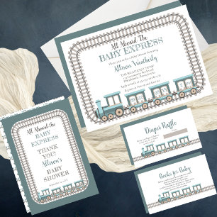 Alle an Bord der Baby Express Boy Baby Shower Dankeskarte